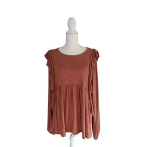 Peach Love California - Long Sleeve Ruffle Top - Size Large